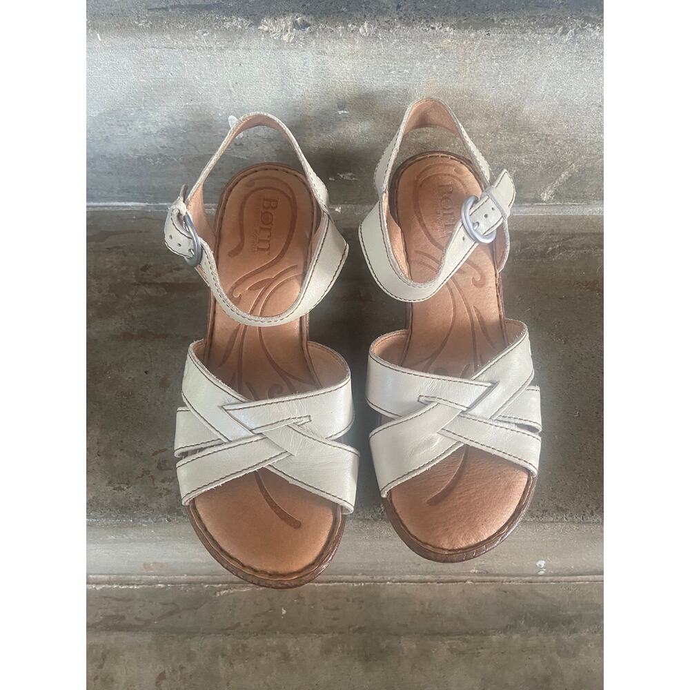 Born ivory leather strappy modified wedge sandal
